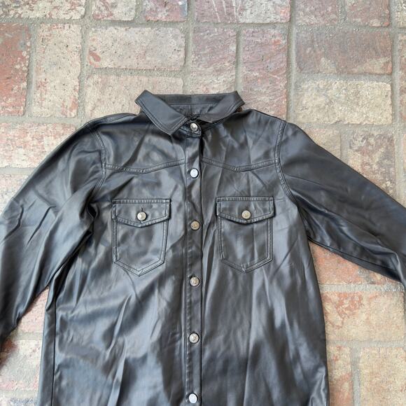 Zara Faux Black Leather Button Up Jacket Shirt Size M - Picture 2 of 8